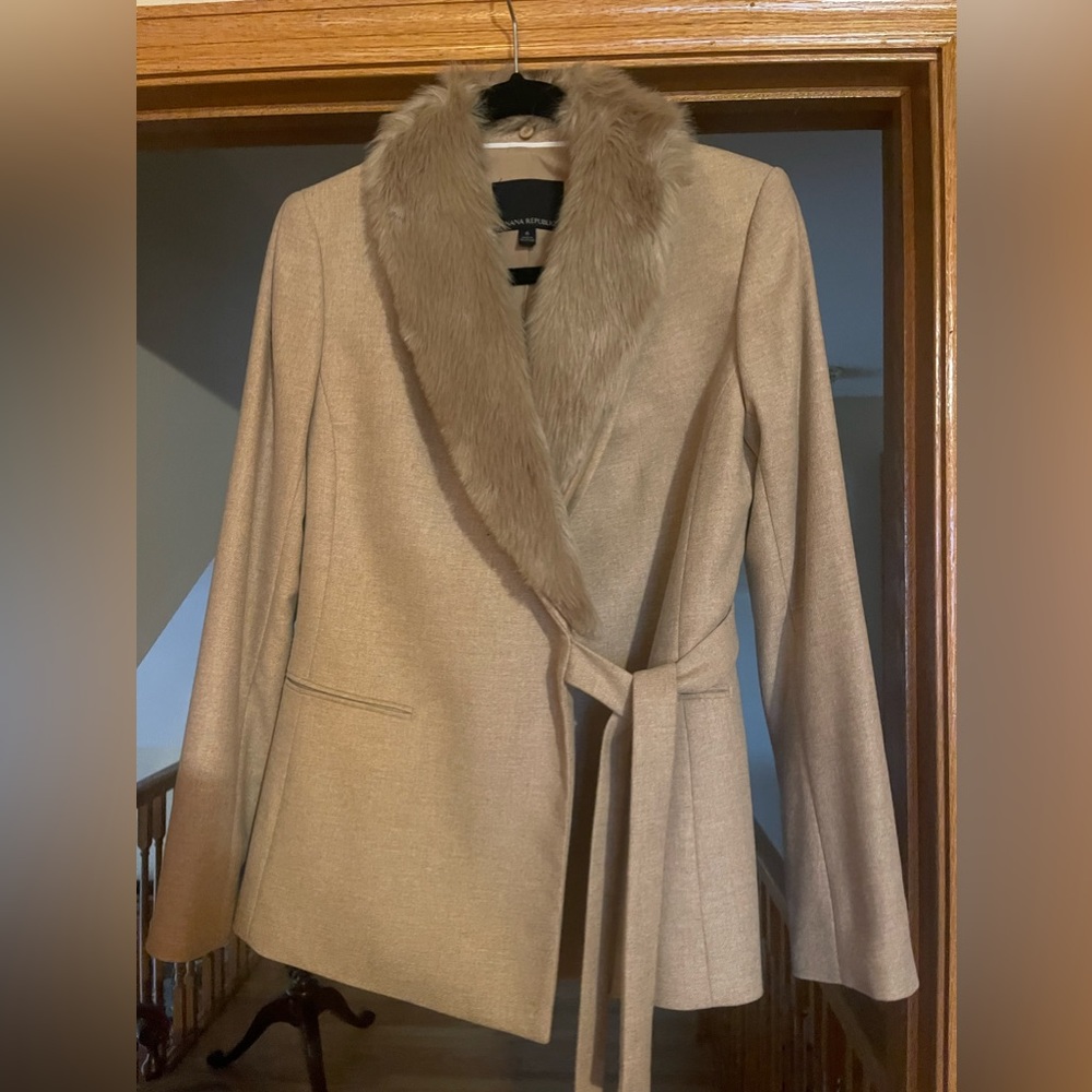 Banana Republic faux-fur trimmed sweater jacket